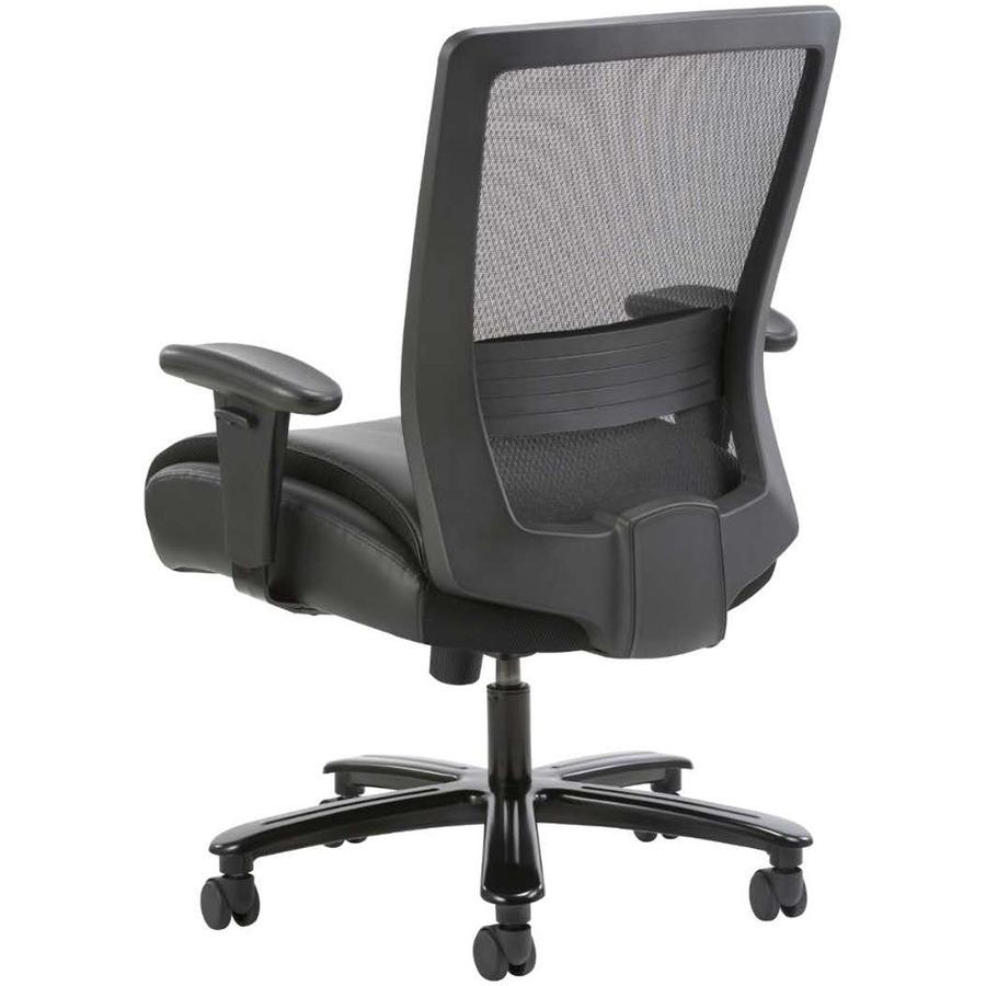 Lorell Heavy-duty Mesh Back Task Chair - Black Leather, Polyurethane Seat - Black - Armrest - 1 Each. Picture 12