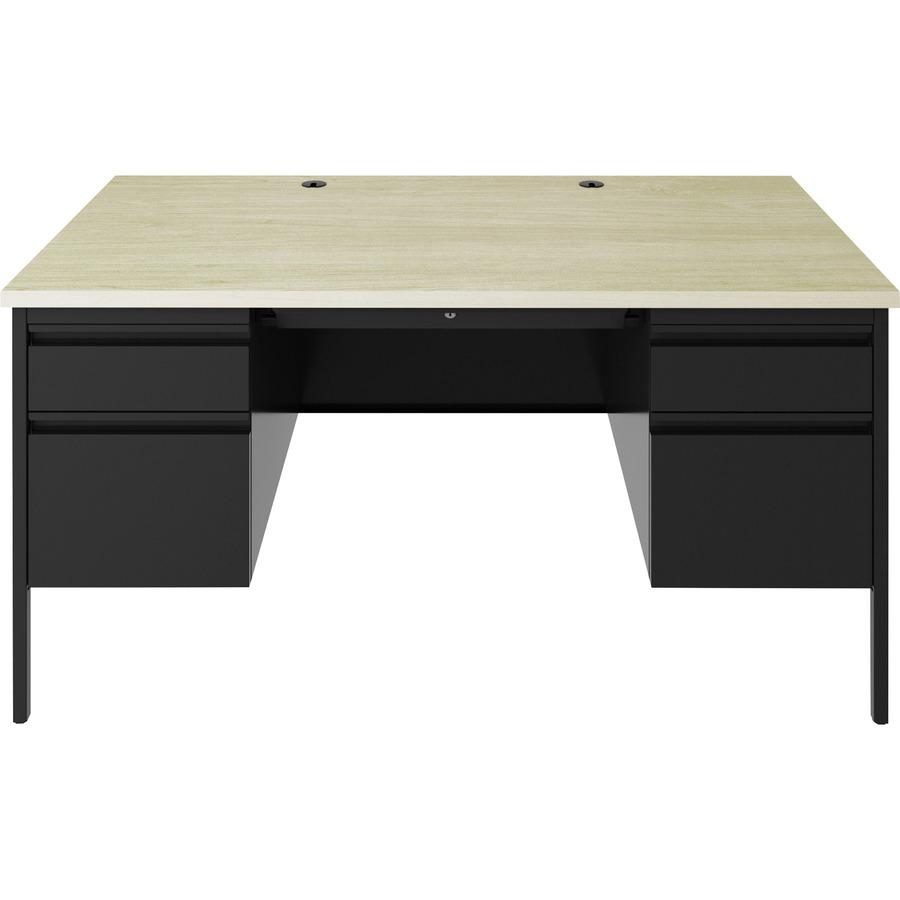 Lorell Fortress Series Double-Pedestal Desk - 60" x 29.5"30" , 1.1" Top, 0.8" Modesty Panel - File Drawer(s) - Double Pedestal - Square Edge - Material: Steel - Finish: Black. Picture 6