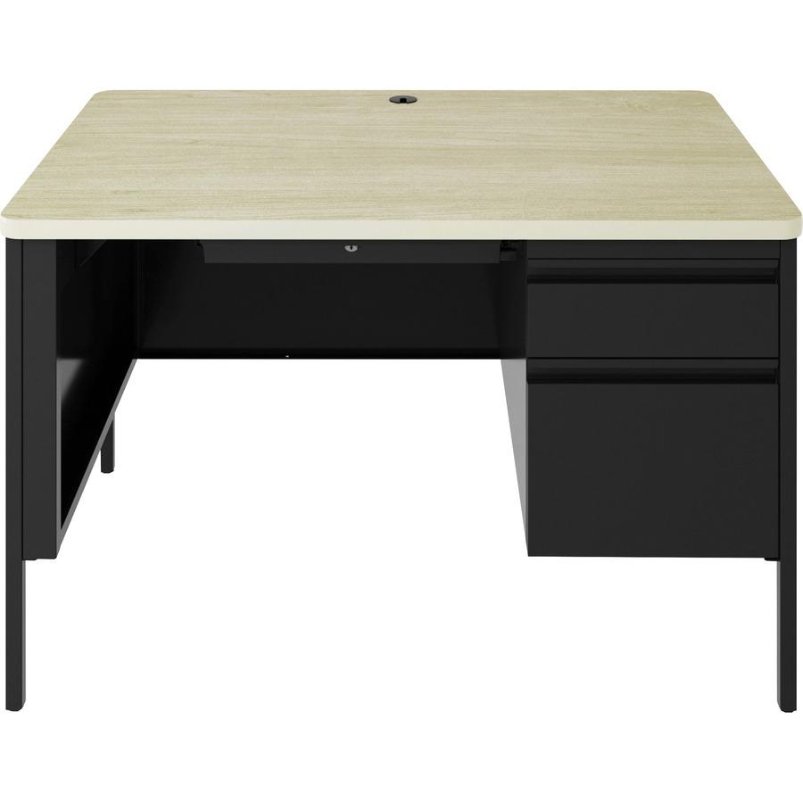 Lorell Fortress Series 48" Right Single-Pedestal Desk - 48" x 29.5"30" , 0.8" Modesty Panel, 1.1" Top - Single Pedestal on Right Side - Square Edge - Material: Steel - Finish: Black. Picture 6