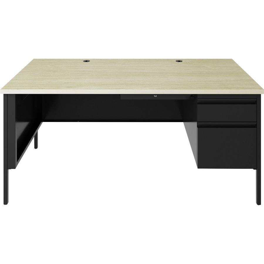 Lorell Fortress Series 66" Right-Pedestal Desk - 66" x 29.5"30" , 0.8" Modesty Panel, 1.1" Top - Single Pedestal on Right Side - Square Edge - Material: Steel - Finish: Black. Picture 5