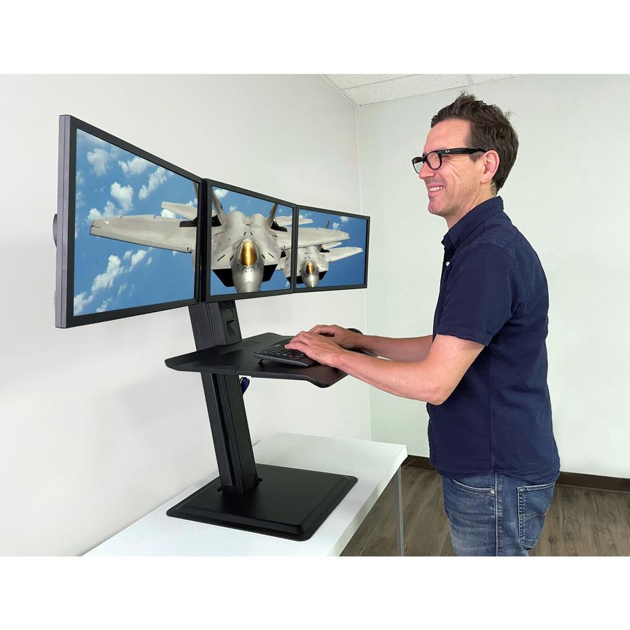 Lorell Deluxe Light-Touch 3-Monitor Desk Riser - Up to 32" Screen Support - 35" Height x 26" Width x 27.3" Depth - Desk - Black. Picture 7