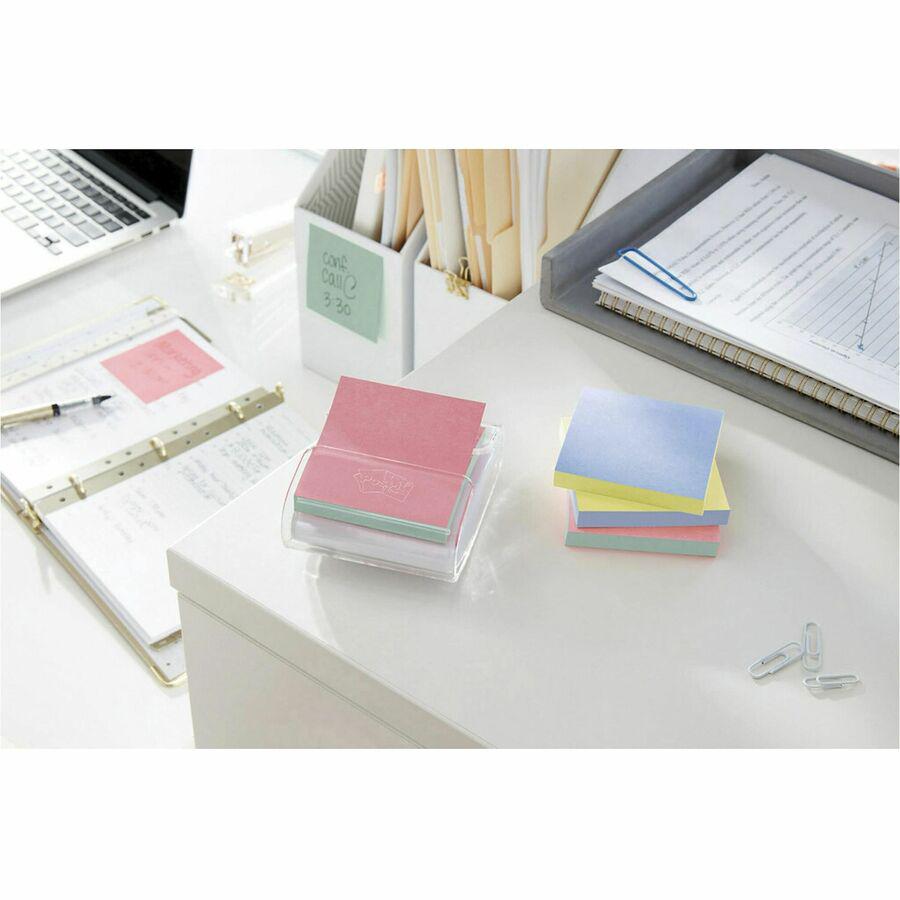 Post-it&reg; Greener Dispenser Notes - 3" x 3" - Square - 100 Sheets per Pad - Positively Pink, Fresh Mint, Moonstone - Paper - Self-stick, Removable, Recyclable, Pop-up, Residue-free, Eco-friendly - . Picture 4