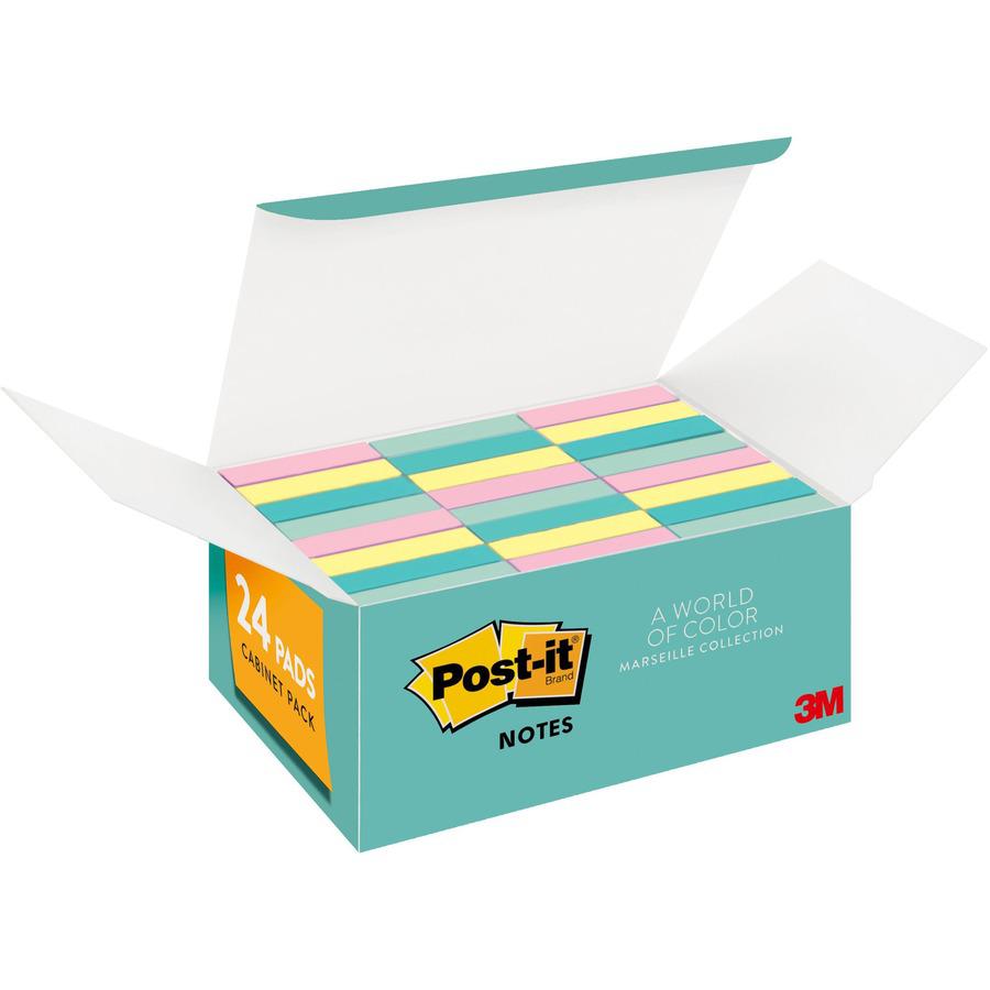 Post-it&reg; Greener Notes Value Pack - Beachside Cafe Color Collection - 1 1/2" x 2" - Rectangle - Positively Pink, Canary Yellow, Fresh Mint, Moonstone - Paper - Self-stick, Removable, Recyclable, R. Picture 3