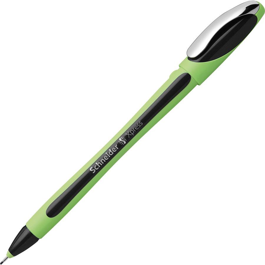 Schneider Xpress Fineliner Pen - Medium Pen Point - 0.8 mm Pen Point Size - Black - Black Rubberized, Green Barrel - Stainless Steel Tip - 10 / Pack. Picture 6