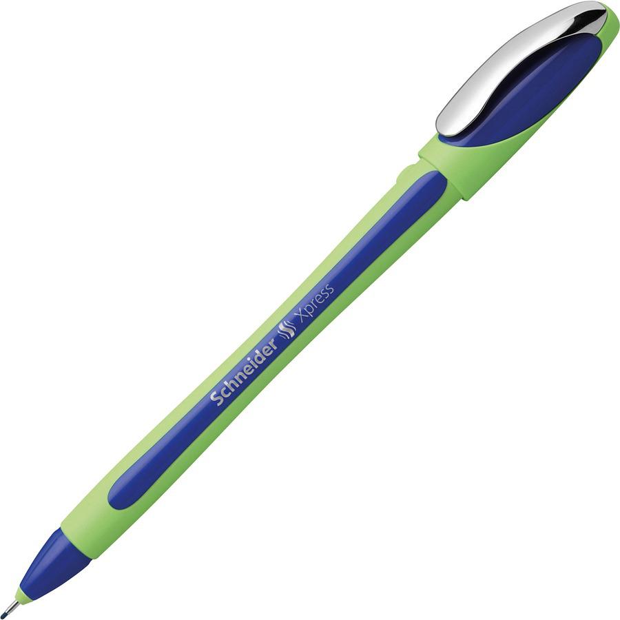 Schneider Xpress Fineliner Pen - Medium Pen Point - 0.8 mm Pen Point Size - Blue - Blue Rubberized, Green Barrel - Stainless Steel Tip - 10 / Pack. Picture 4