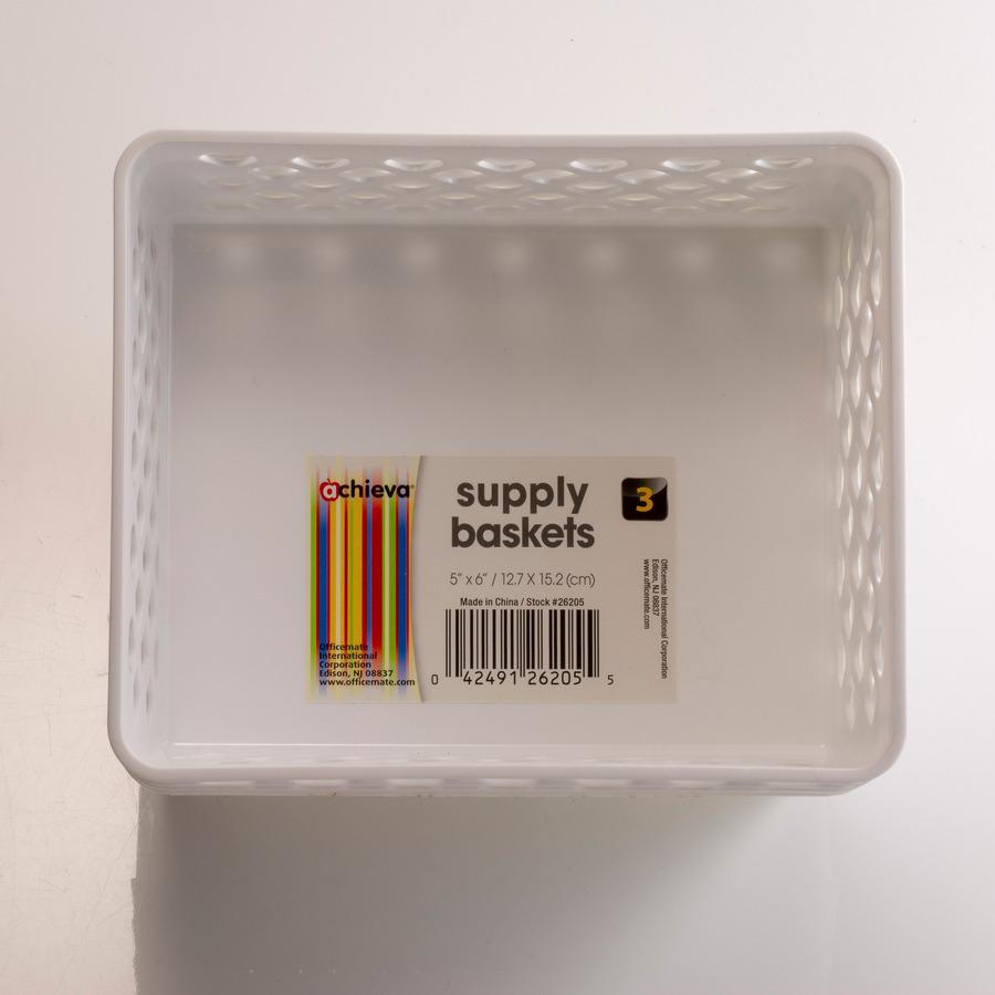 Officemate Achieva&reg; Medium Supply Basket, 3/PK - 2.4" Height x 6.1" Width x 5" Depth - Compact, Stackable, Storage Space - White - Plastic - 3 / Pack. Picture 3