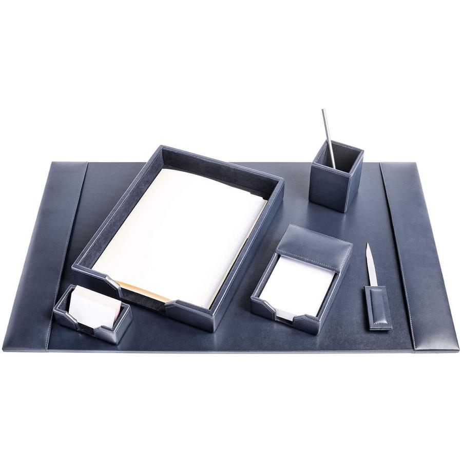Dacasso Bonded Leather Desk Set - Leather, Velveteen - Navy Blue - 1 Each. Picture 4