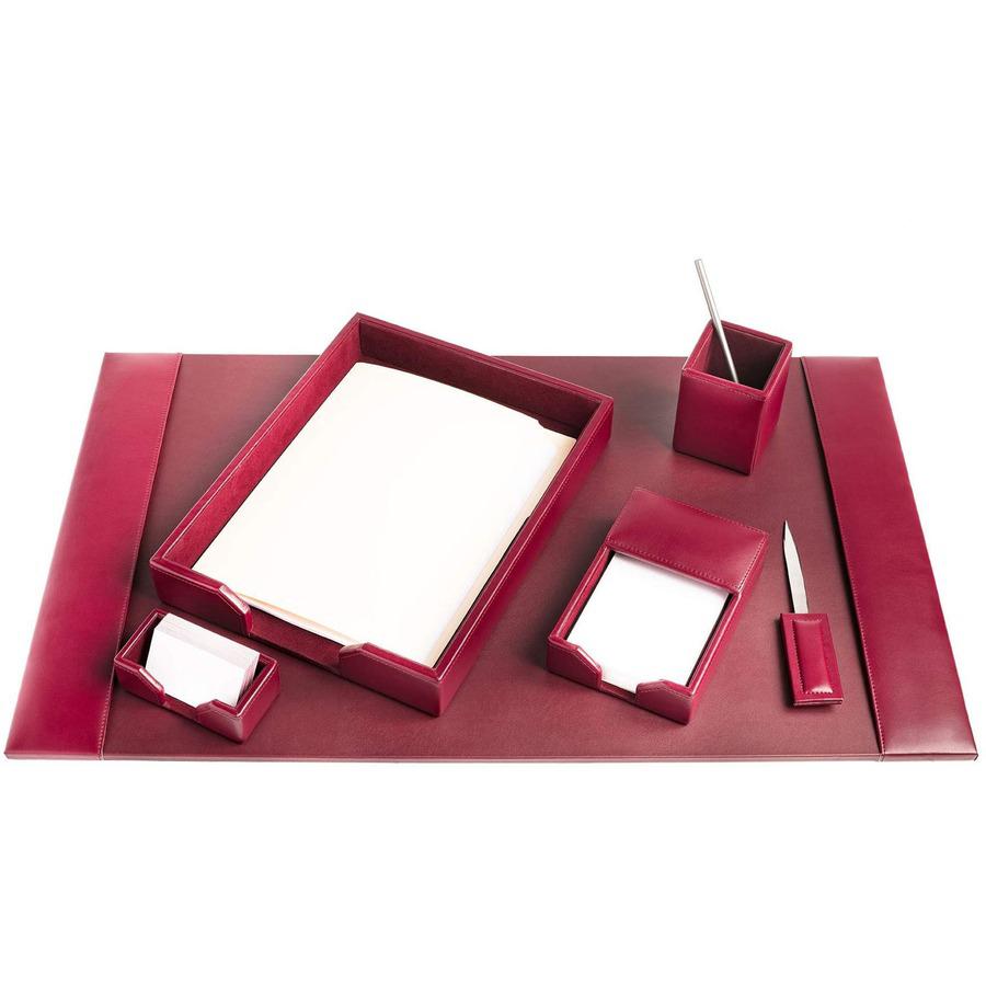 Dacasso Bonded Leather Desk Set - Leather, Velveteen - Burgundy - 1 Each. Picture 4