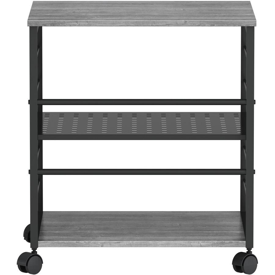 Lorell Deskside Mobile Machine Stand - 200 lb Load Capacity - 26.5" Height x 23.6" Width x 19.6" Depth - Desk - Powder Coated - Metal, Laminate, Polyvinyl Chloride (PVC) - Charcoal, Black. Picture 7