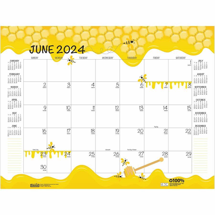 House of Doolittle Honeycomb Monthly Desk Pad Calendar - Julian Dates - Monthly - 12 Month - January 2024 - December 2024 - 22" x 17" Sheet Size - Desk Pad - Yellow - Reinforced Corner, Note Page - 1 . Picture 14