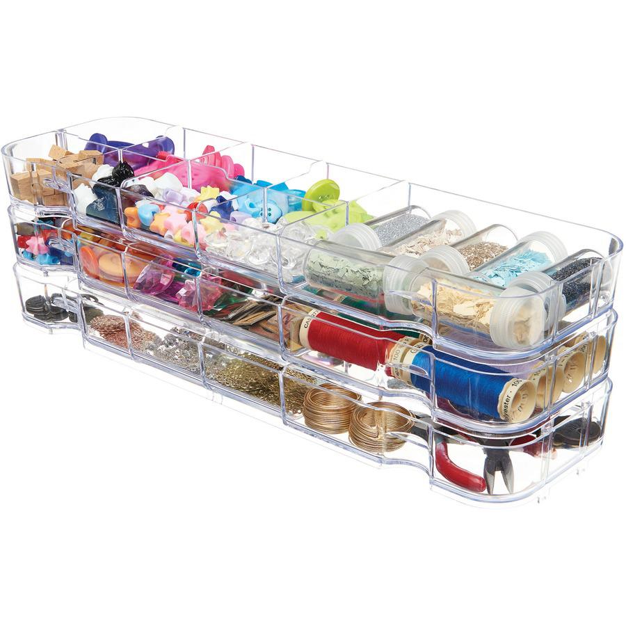 Deflecto Caddy Storage Tray - 9 Compartment(s) - 1.3" Height x 13.1" Width x 3.8" DepthDesktop - Portable, Stackable - Clear - Polystyrene - 1 Each. Picture 8