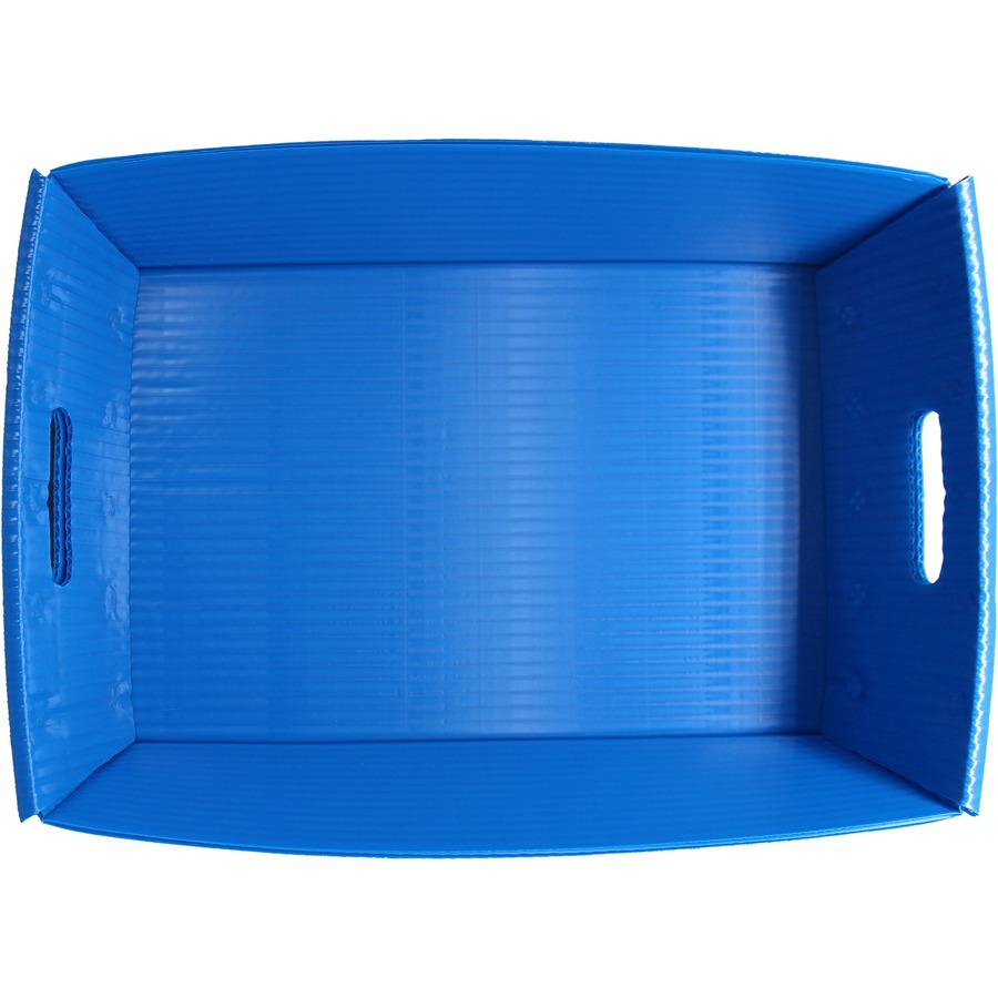 Flipside Plastic Welded Letter Trays - 4.5" Height x 18" Width x 12" Depth - Welded, Handle, Compact, Stackable, Storage Space, Durable - Blue - Plastic - 2 / Pack. Picture 3