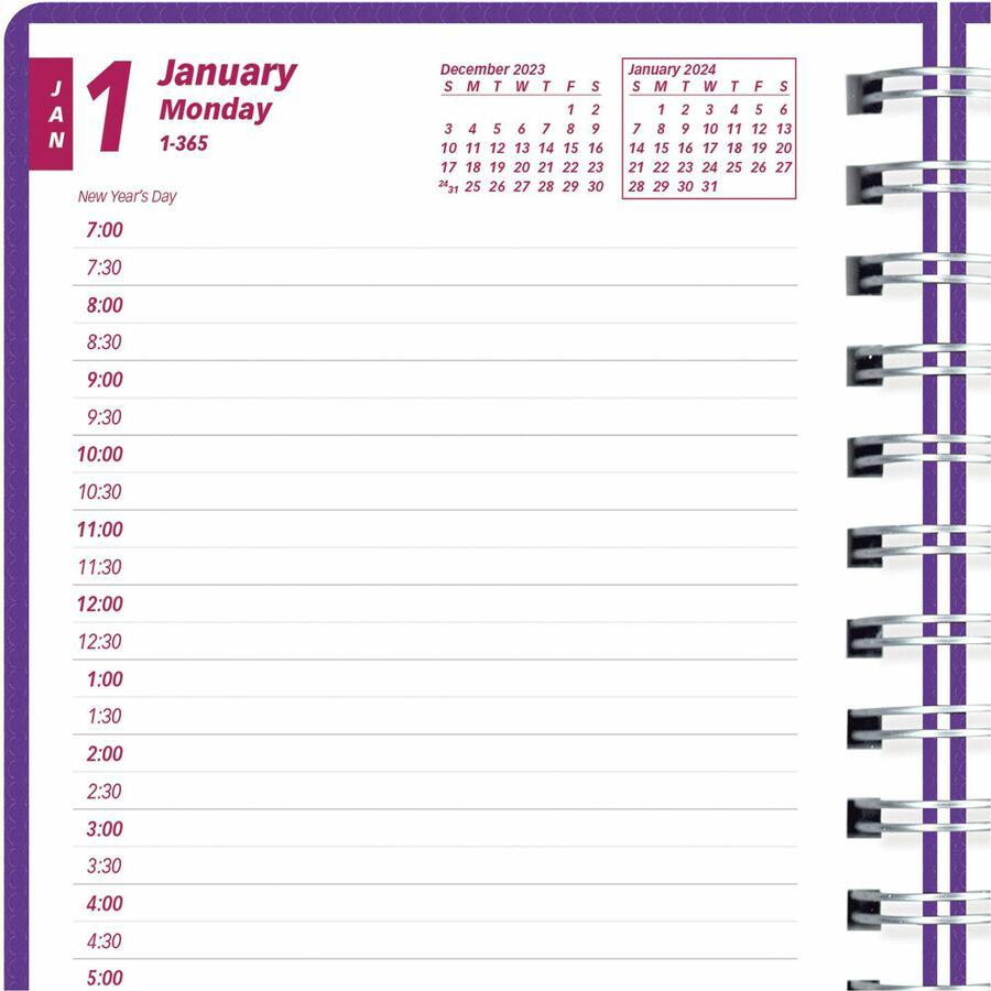 Brownline DuraFlex Daily Appointment Planner - Daily, Monthly - 12 Month - January 2024 - December 2024 - 7:00 AM to 7:30 PM - Half-hourly - 1 Day Single Page Layout 2 Month Double Page Layout - 5" x . Picture 10