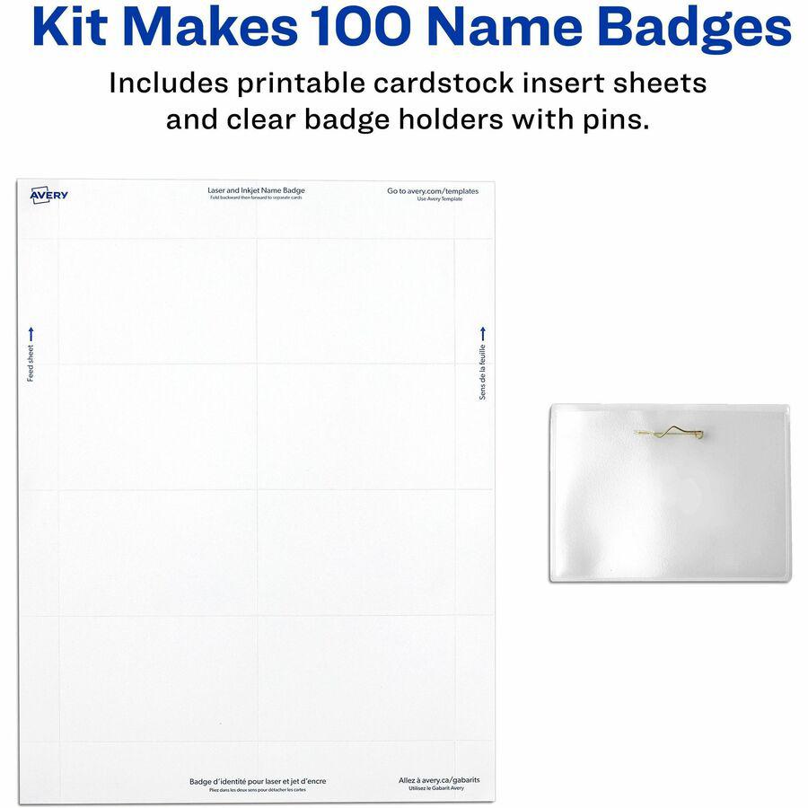 Avery&reg; Pin-Style Name Badges - 3 1/2" x 2 1/4" - 100 / Box - White, Clear. Picture 6