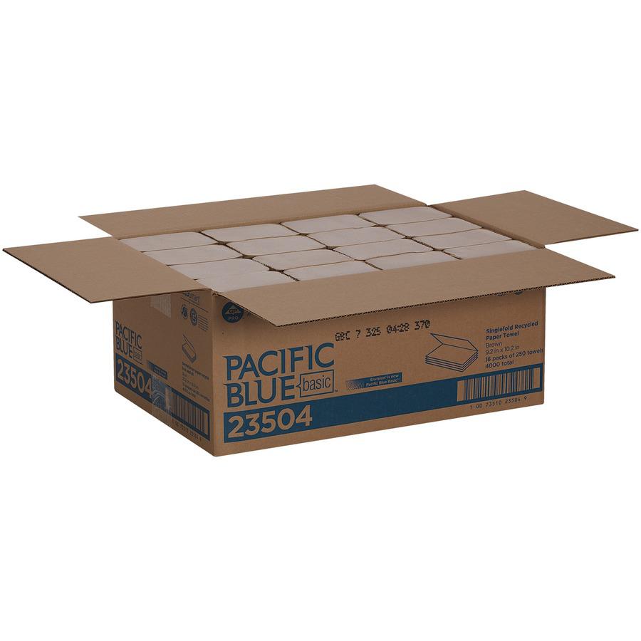 Pacific Blue Basic S-Fold Recycled Paper Towels - 9.25" x 10.25" - Natural - 4000 Per Carton - 16 / Carton. Picture 3
