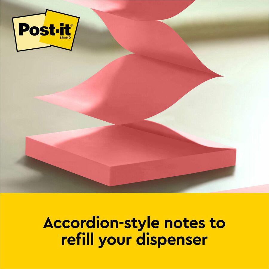 Post-it&reg; Dispenser Notes - 1200 - 3" x 3" - Square - 100 Sheets per Pad - Unruled - Guava, Aqua Splash, Vital Orange - Paper - Pop-up, Self-adhesive, Repositionable - 12 / Pack. Picture 8