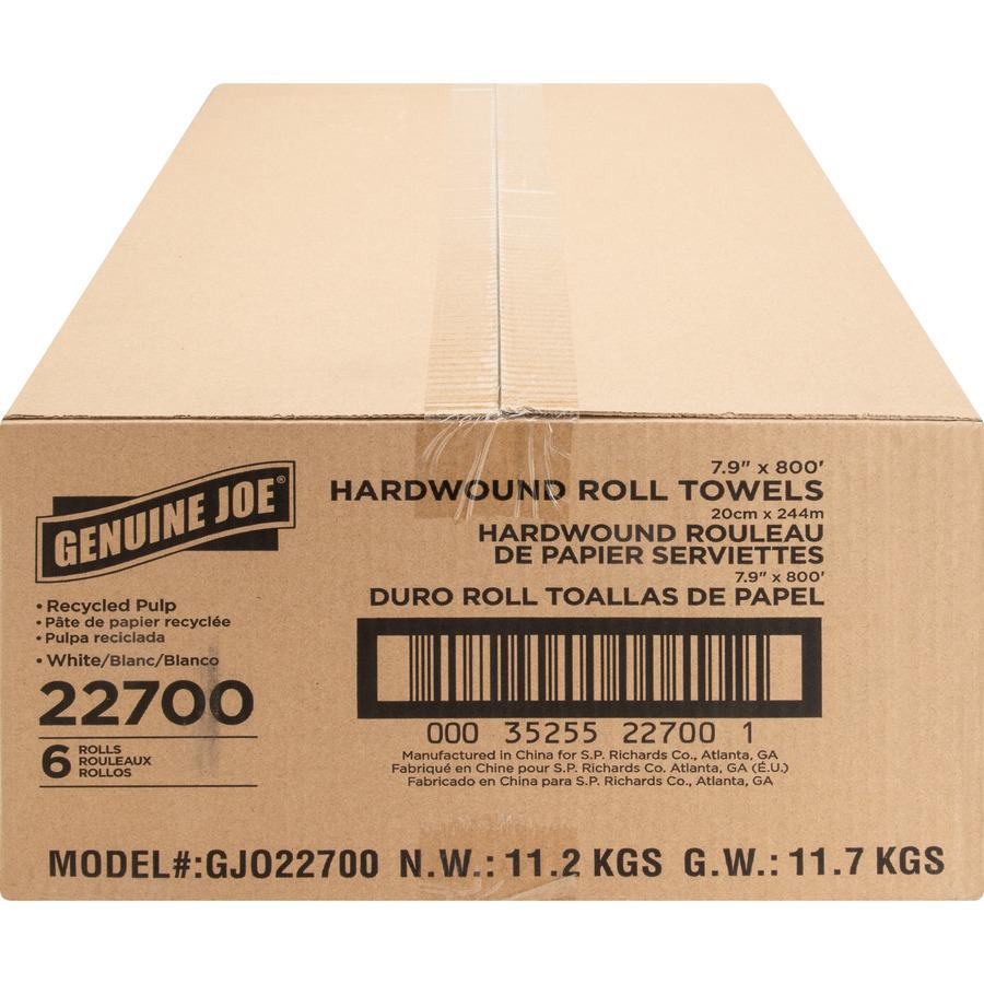 Genuine Joe Hardwound Roll Paper Towels - 7.90" x 800 ft - White - Absorbent, Chlorine-free - For Restroom - 6 / Carton. Picture 6