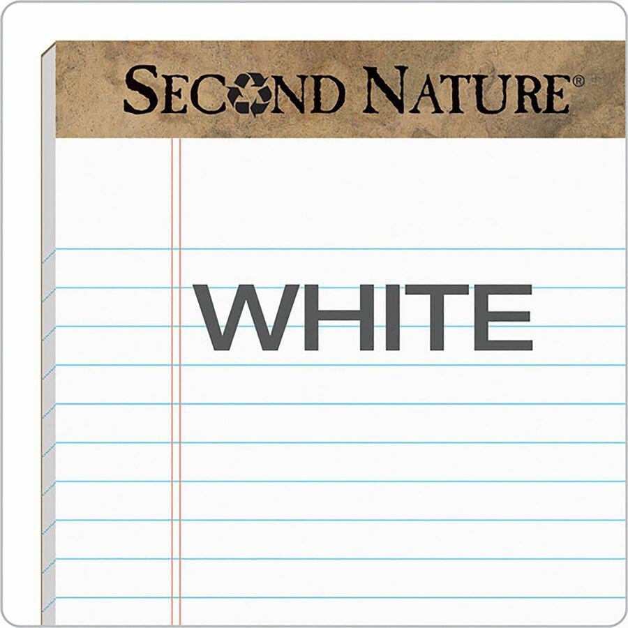 TOPS Second Nature Recycled Writing Pads - 50 Sheets - 0.28" Ruled - 16 lb Basis Weight - Jr.Legal - 5" x 8" - White Paper - Perforated - Recycled - 1 Dozen. Picture 4