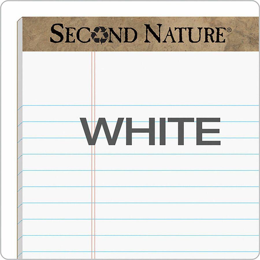 TOPS Second Nature Legal Rule Recycled Writing Pad - 50 Sheets - 0.34" Ruled - Red Margin - 15 lb Basis Weight - 8 1/2" x 11 3/4" - White Paper - Perforated, Resist Bleed-through, Easy Tear - Recycled. Picture 4