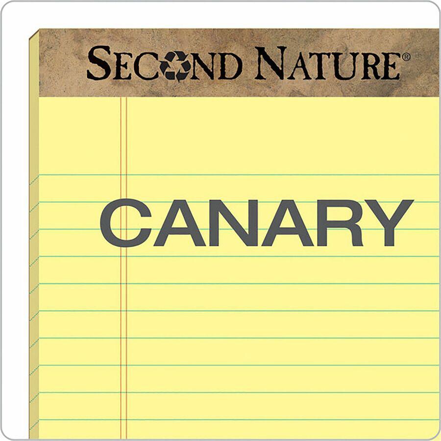 TOPS Second Nature Ruled Canary Writing Pads - 50 Sheets - 0.34" Ruled - Red Margin - 15 lb Basis Weight - 8 1/2" x 11 3/4" - Canary Paper - Perforated, Resist Bleed-through, Easy Tear - Recycled - 1 . Picture 3