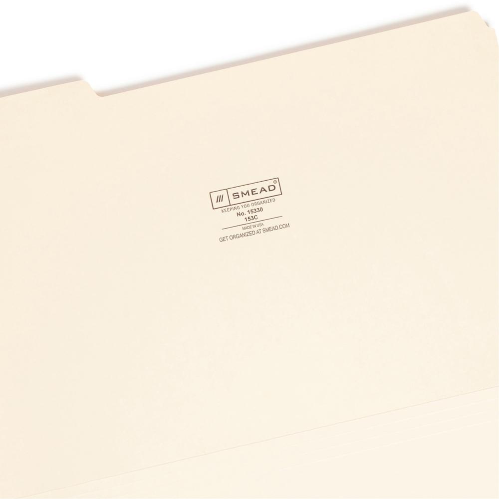 Smead 1/3 Tab Cut Legal Recycled Top Tab File Folder - 8 1/2" x 14" - 3/4" Expansion - Top Tab Location - Assorted Position Tab Position - Manila - Manila - 10% Recycled - 100 / Box. Picture 7
