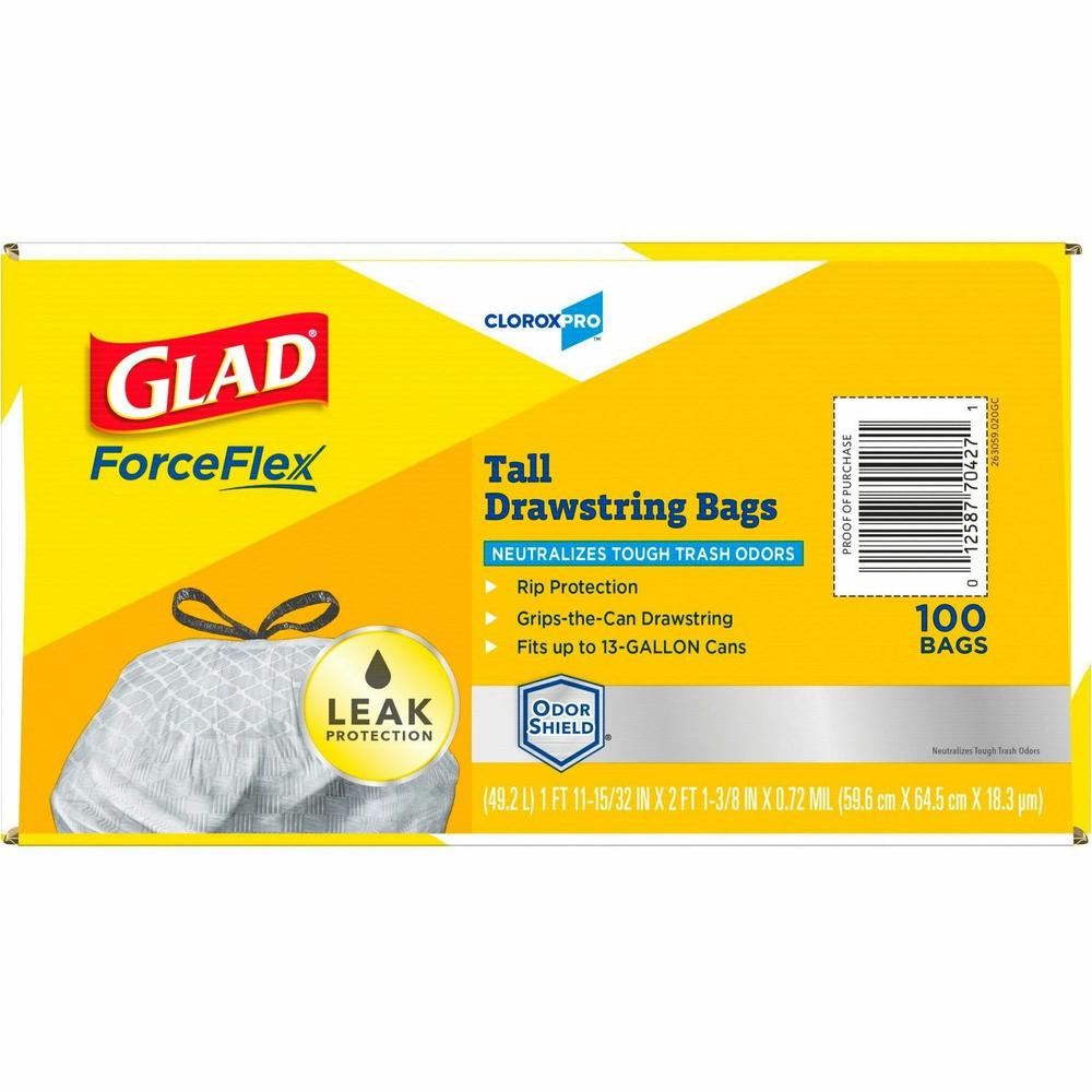 Glad Drawstring Large Trash Bags, 30 gal, 1.05 mil, 30 x 33, Black, 90/Carton