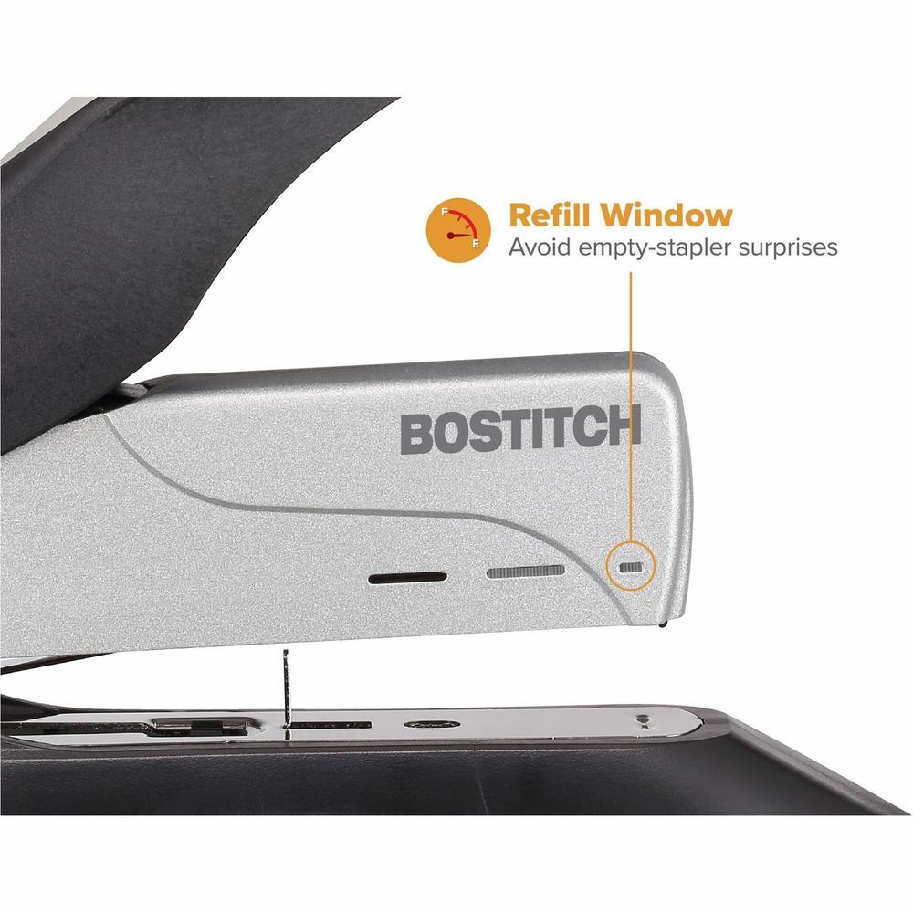 Bostitch Spring-Powered Antimicrobial Heavy Duty Stapler - 100 Sheets Capacity - 210 Staple Capacity - Full Strip - 1/2" Staple Size - 1 Each - Black, Gray. Picture 9