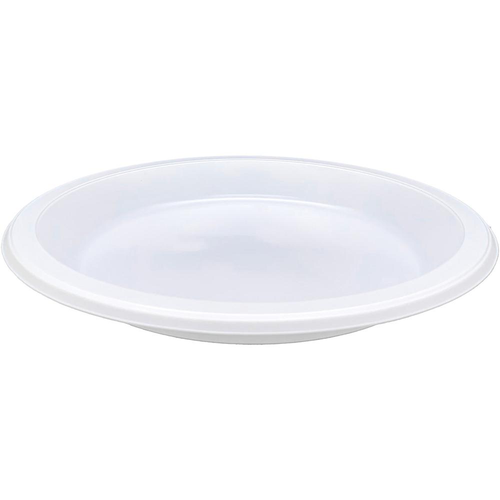 Genuine Joe 10-1/4" Large Plastic Plates - White - 125 / Pack. Picture 2