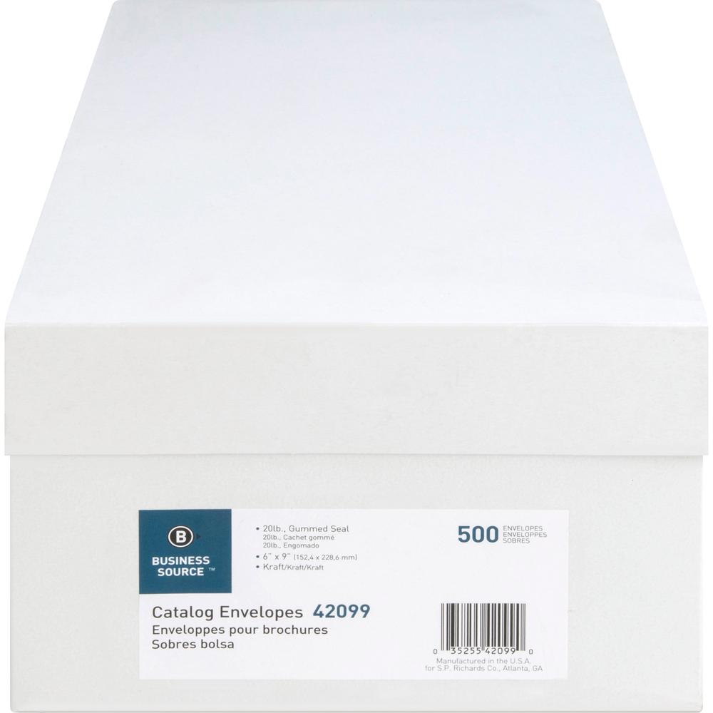 Business Source Durable Kraft Catalog Envelopes - Catalog - 6" Width x 9" Length - 24 lb - Gummed - Kraft - 500 / Box - Kraft. Picture 4