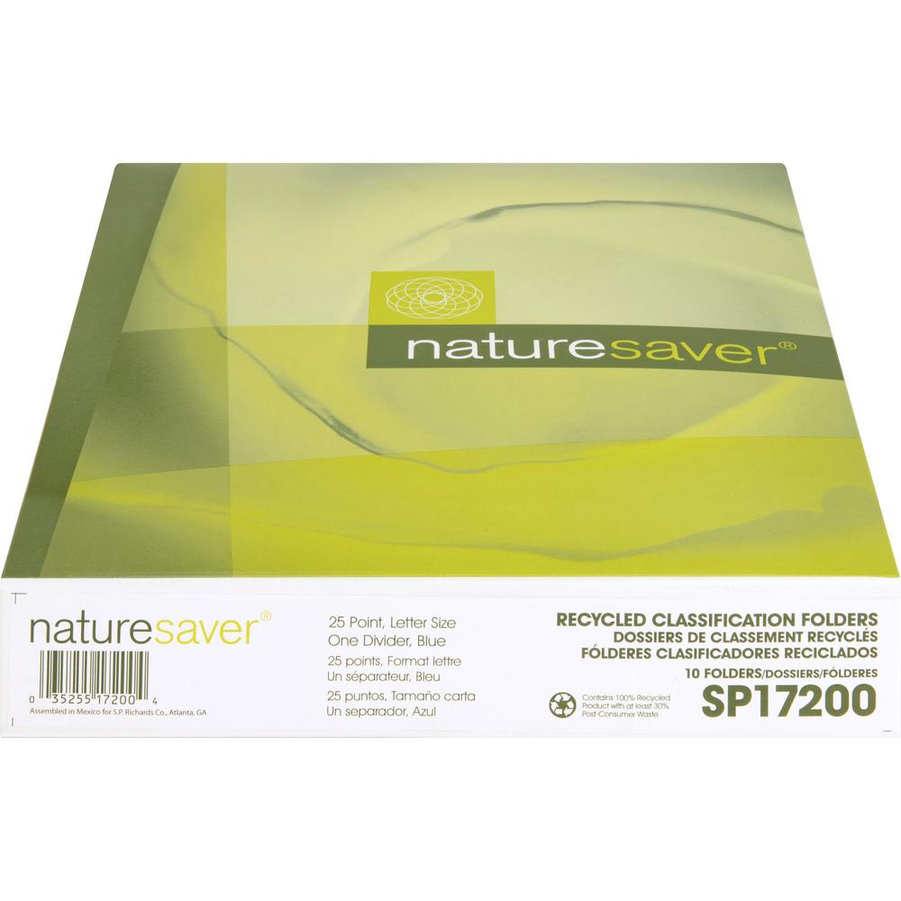 Nature Saver 1/3 Tab Cut Letter Recycled Classification Folder - 8 1/2" x 11" - 2" Fastener Capacity for Folder - Top Tab Location - 1 Divider(s) - Blue - 100% Recycled - 10 / Box. Picture 2
