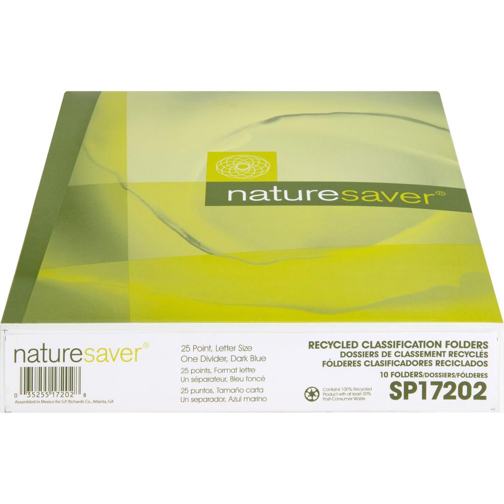 Nature Saver Letter Recycled Classification Folder - 8 1/2" x 11" - 2" Fastener Capacity for Folder - Top Tab Location - 1 Divider(s) - Blue - 100% Recycled - 10 / Box. Picture 5