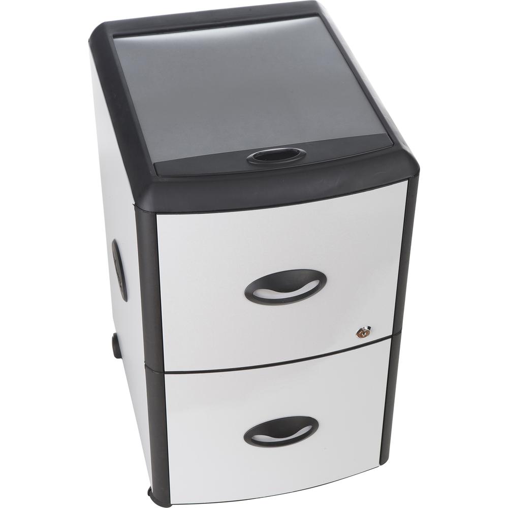 Storex Deluxe File Cabinet - 2-Drawer - 19" x 15" x 23" - 2 x Drawer(s) for File - Lockable - Brushed Black, Brushed Silver - Recycled - Assembly Required. Picture 10