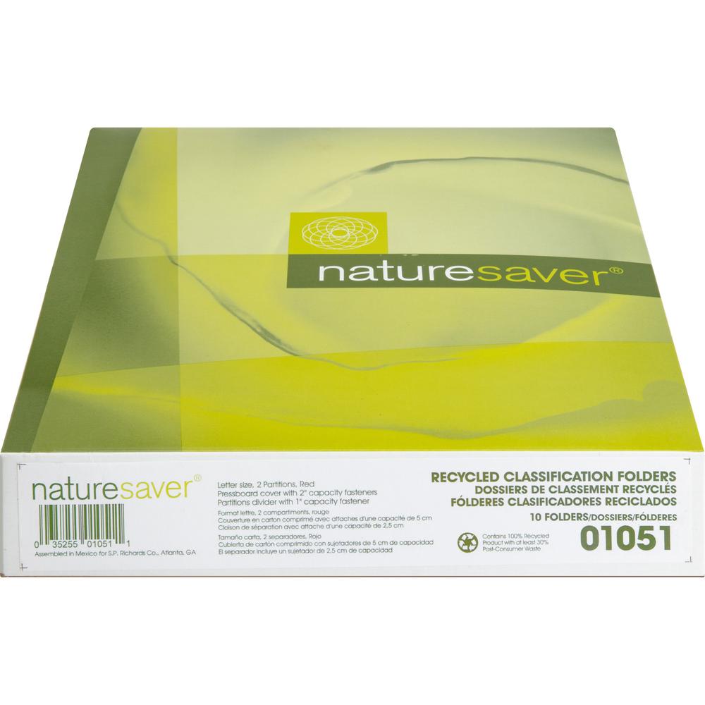 Nature Saver 2/5 Tab Cut Letter Recycled Classification Folder - 8 1/2" x 11" - 6 Fastener(s) - 2" Fastener Capacity for Folder, 1" Fastener Capacity for Divider - 2 Divider(s) - Pressboard - Red - 10. Picture 3