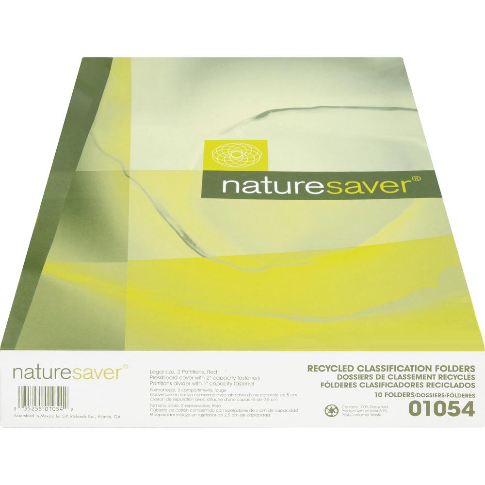 Nature Saver 2/5 Tab Cut Legal Recycled Classification Folder - 8 1/2" x 14" - 6 Fastener(s) - 2" Fastener Capacity for Folder, 1" Fastener Capacity for Divider - 2 Divider(s) - Pressboard - Red - 100. Picture 7