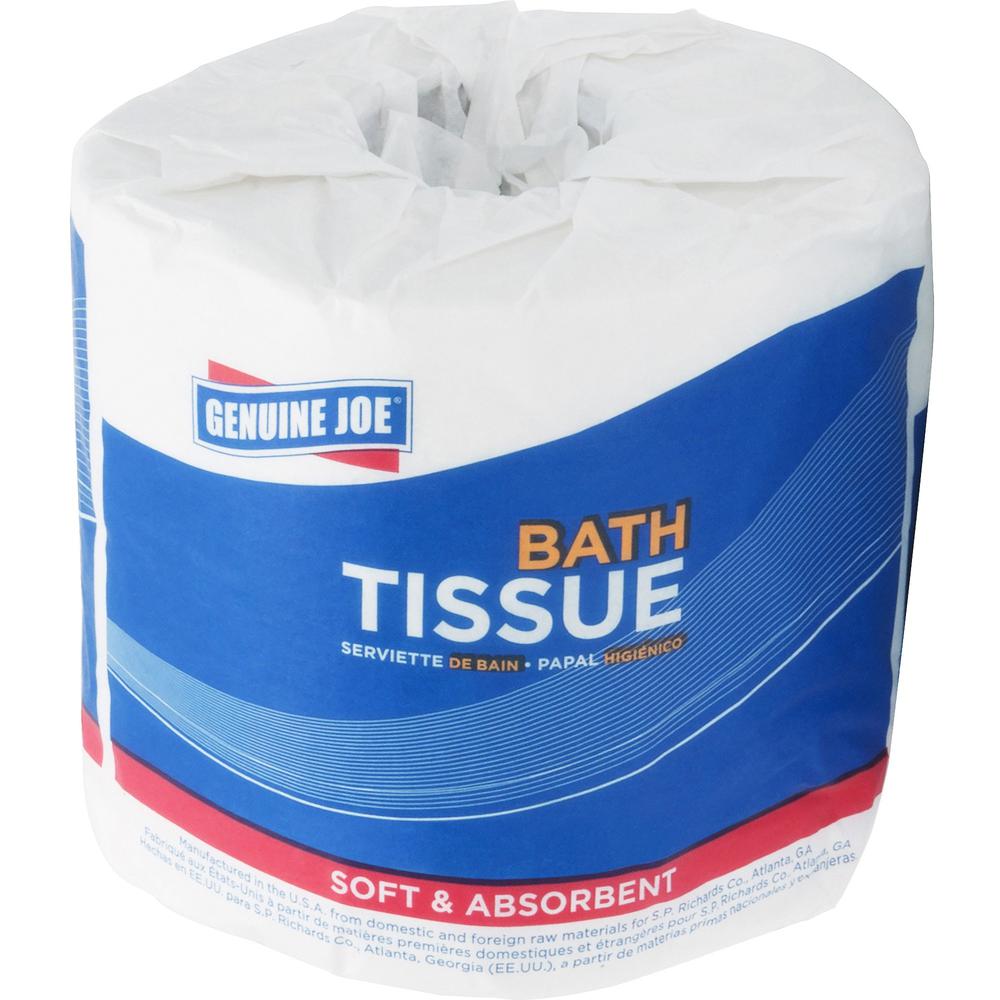 Genuine Joe Embossed Roll Bath Tissue - 2 Ply - 4" x 4" - 550 Sheets/Roll - 1.63" Core - White - 80 / Carton. Picture 7