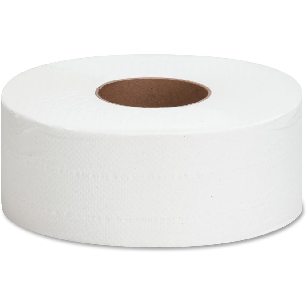 Genuine Joe 2-ply Jumbo Roll Dispnsr Bath Tissue - 2 Ply - 3.25" x 1000 ft - 9" Roll Diameter - White - Nonperforated, Unscented - 12 / Carton. Picture 3