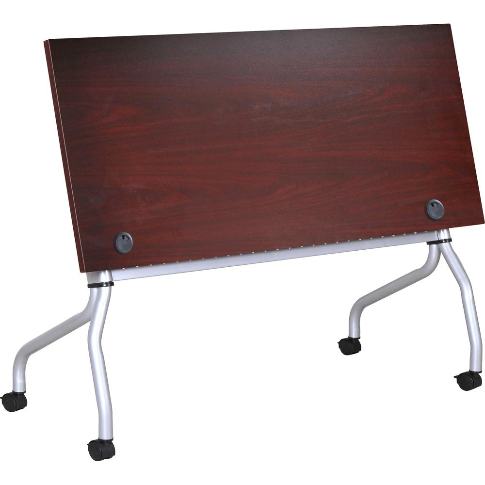 Lorell Flip Top Training Table - Rectangle Top - Four Leg Base - 4 Legs x 23.60" Table Top Width x 60" Table Top Depth - 29.50" Height x 59" Width x 23.63" Depth - Assembly Required - Mahogany - Nylon. Picture 6