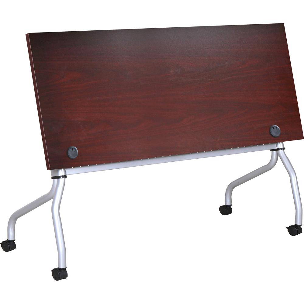 Lorell Mahogany Flip Top Training Table - Rectangle Top - Four Leg Base - 4 Legs x 23.60" Table Top Width x 72" Table Top Depth - 29.50" Height x 70.88" Width x 23.63" Depth - Assembly Required - Maho. Picture 3