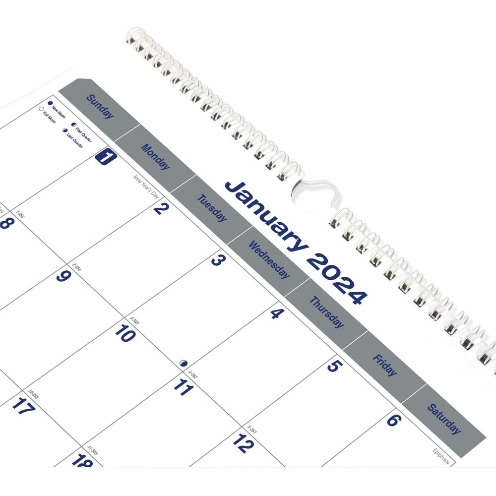 Blueline Net Zero Carbon Wall Calendar - Julian Dates - Monthly - 12 Month - January 2024 - December 2024 - 1 Month Single Page Layout - 12" x 17" White Sheet - Twin Wire - White - Chipboard - Black C. Picture 5