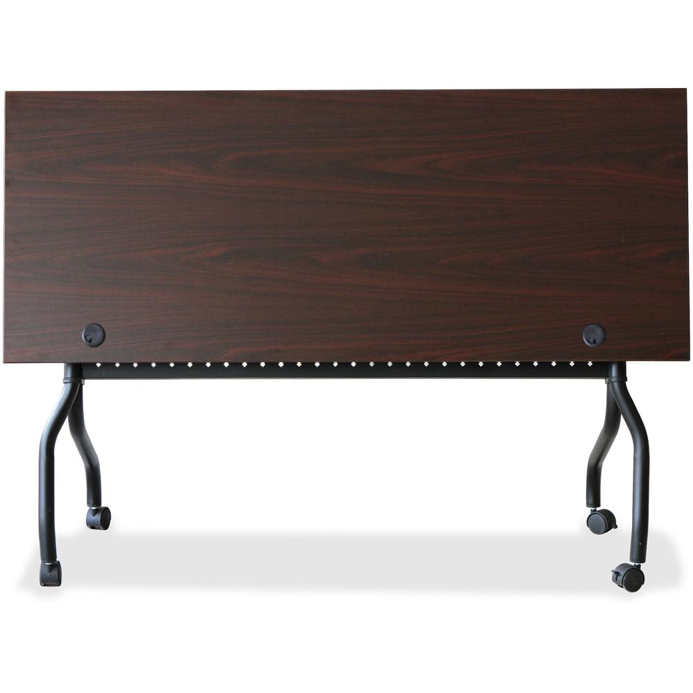 Lorell Flip Top Training Table - Rectangle Top - Four Leg Base - 4 Legs x 60" Table Top Width x 23.60" Table Top Depth - 29.50" Height x 59" Width x 23.63" Depth - Assembly Required - Black, Mahogany . Picture 9