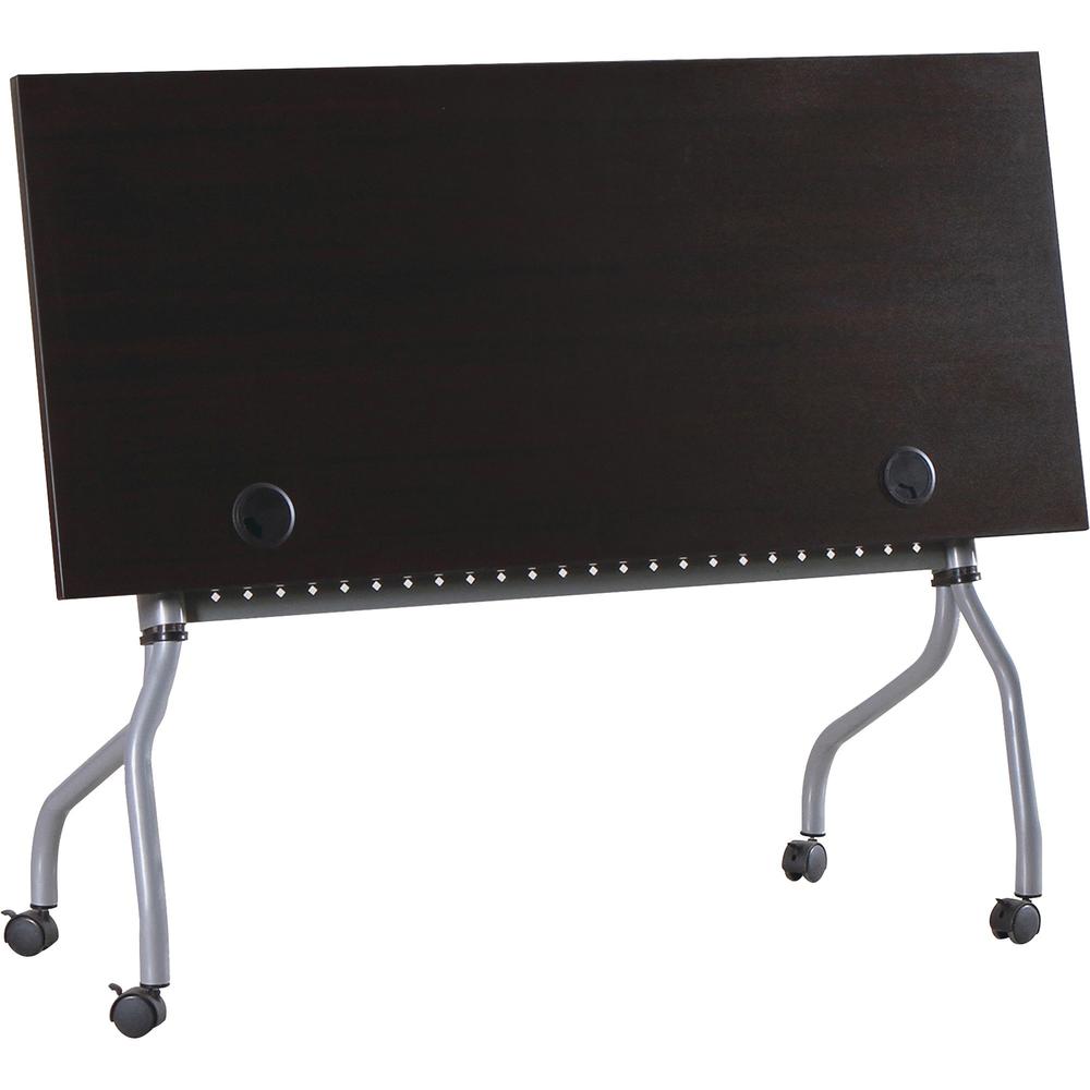 Lorell Flip Top Training Table - Rectangle Top - Four Leg Base - 4 Legs x 48" Table Top Width x 23.50" Table Top Depth - 29.50" Height x 47.25" Width x 23.63" Depth - Assembly Required - Espresso, Sil. Picture 6