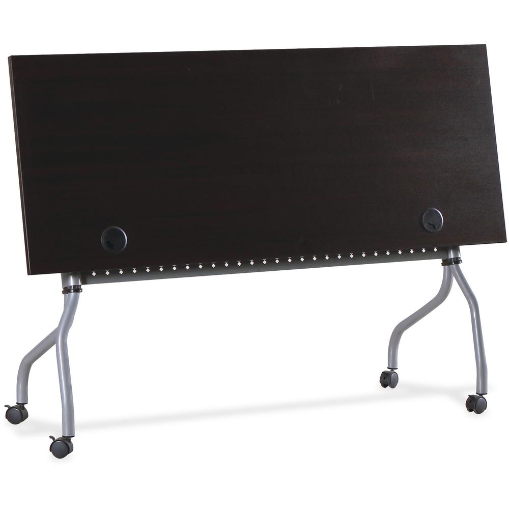 Lorell Flip Top Training Table - Rectangle Top - Four Leg Base - 4 Legs x 60" Table Top Width x 23.50" Table Top Depth - 29.50" Height x 59" Width x 23.63" Depth - Assembly Required - Espresso, Silver. Picture 5