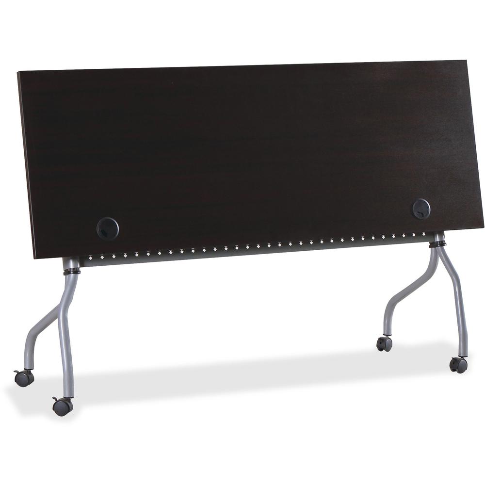 Lorell Flip Top Training Table - Rectangle Top - Four Leg Base - 4 Legs x 72" Table Top Width x 23.50" Table Top Depth - 29.50" Height x 70.88" Width x 23.63" Depth - Assembly Required - Espresso, Sil. Picture 6