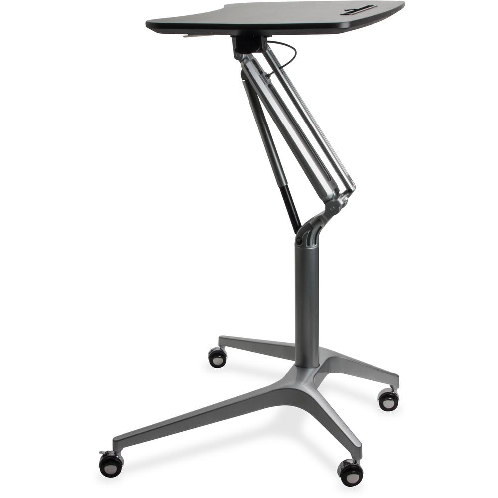Lorell Gas Lift Height-Adjustable Mobile Desk - Black Rectangle Top - Powder Coated Base - Adjustable Height - 28.70" to 40.90" Adjustment x 28.25" Table Top Width x 18.75" Table Top Depth - 41" Heigh. Picture 5