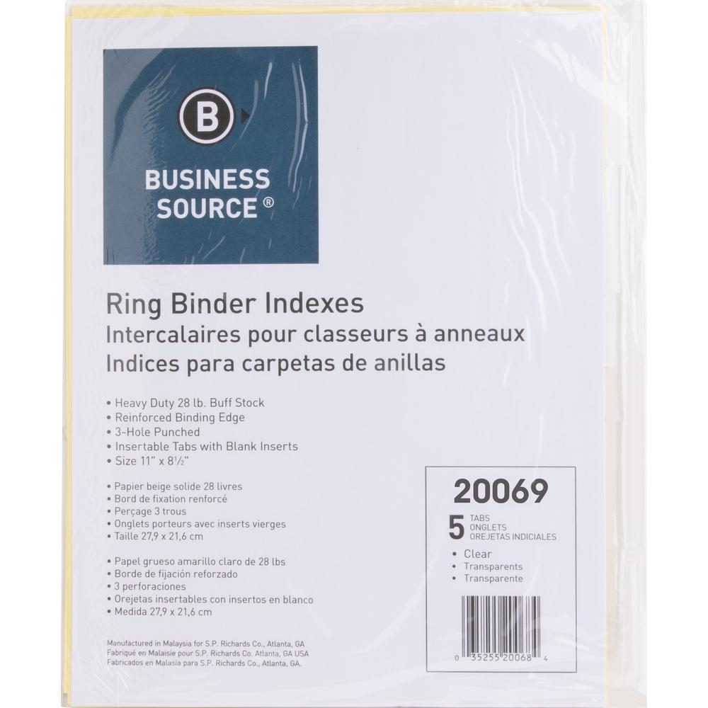 Business Source Buff Stock Ring Binder Indexes - 8 x Divider(s) - Blank Tab(s) - 8 Tab(s)/Set1.25" Tab Width - 8.5" Divider Width x 11" Divider Length - Letter - 3 Hole Punched - Clear Buff Paper Divi. Picture 5
