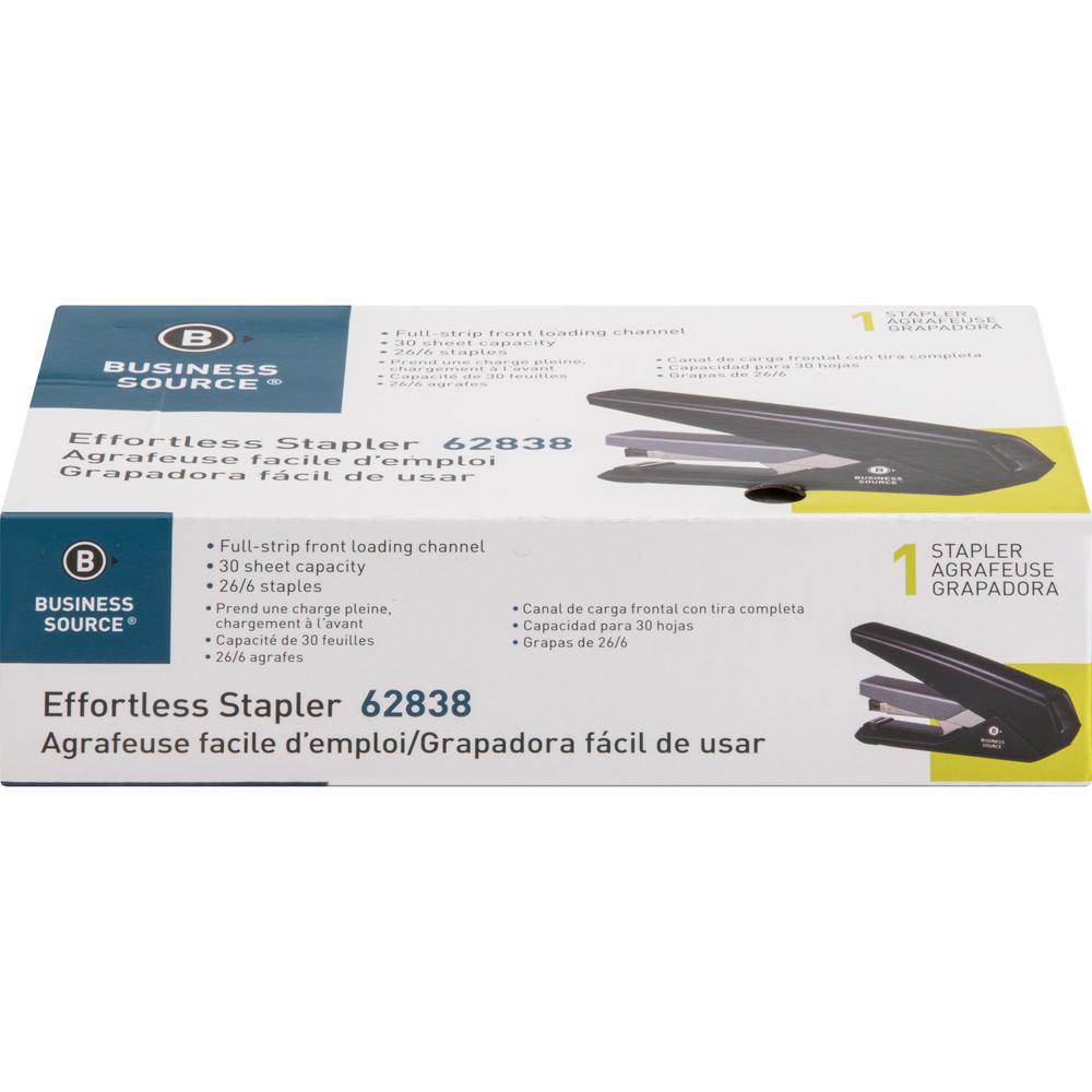 Business Source Full Strip Flat-Clinch Stapler - 30 of 20lb Paper Sheets Capacity - 210 Staple Capacity - Full Strip - 1/4" Staple Size - 1 Each - Black. Picture 4