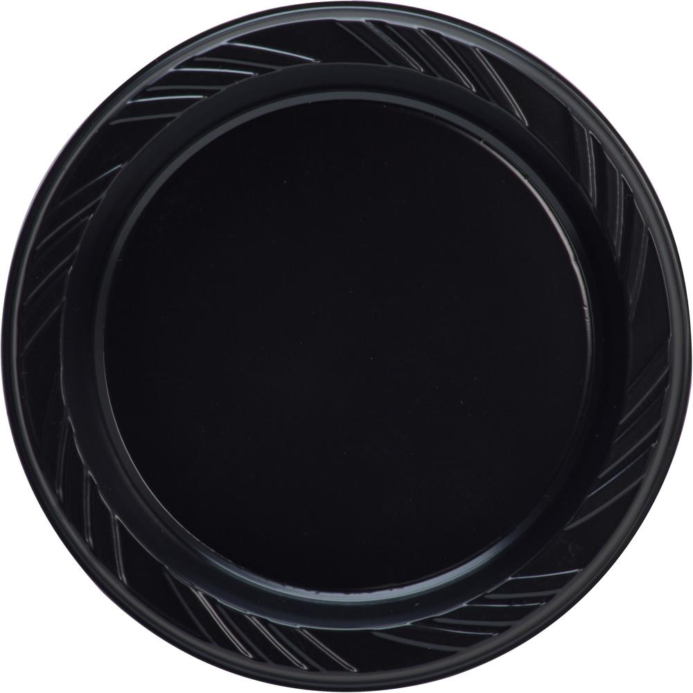 Genuine Joe Round Plastic Black Plates - Black - Plastic Body - 500 / Bundle. Picture 3