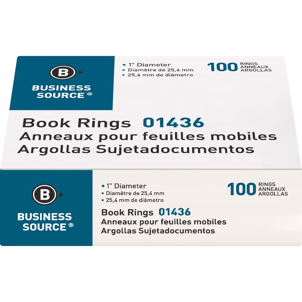 Business Source Standard Book Rings - 1" Diameter - Silver - Nickel Plated - 100 / Box. Picture 2