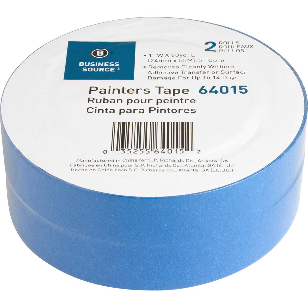 Business Source Multisurface Painter's Tape - 60 yd Length x 1" Width - 5.5 mil Thickness - 2 / Pack - Blue. Picture 7