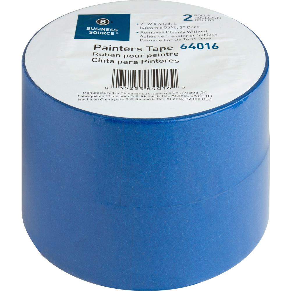 Business Source Multisurface Painter's Tape - 60 yd Length x 2" Width - 5.5 mil Thickness - 2 / Pack - Blue. Picture 10